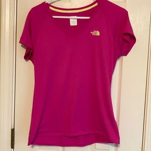 North Face bright pink polyester t-shirt